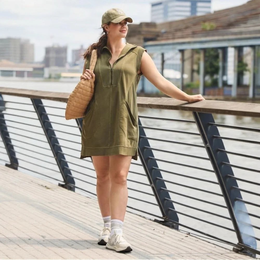 Daily Practice Anthropologie Meru Zip Front Mini Dress Women’s Size M Olive